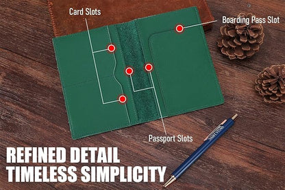 STAR VISTA Albatross Leather Travel Passport Holder, Minimalist Design, Calfskin Leather Case for Women and Men - Slim Passport Wallet, Bifold, RFID Blocking, Green