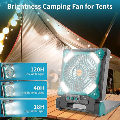 Solar Fan Battery Powered Rechargeable Solar Camping Fan with Led Lantern & Power Bank Foldable Angle USB Personal Fans for Travel Outdoor Camping Tents X98 Cyan
