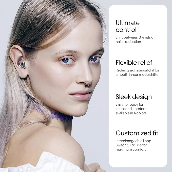 Loop Switch 2 Adjustable Ear Plugs – 3 Noise Relief Modes for Ultimate Control | Flexible Noise Reduction Earplugs for Focus, Travel, Socializing, Festivals & More | 20-26 dB (SNR) Noise Reduction