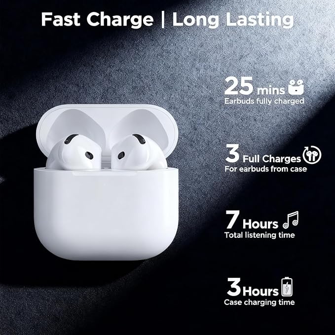 Wireless Charging Case for AirPod 4, White Replacement Charger Case Compatible with Air Pod 4th Generation Type-C Port AirPods 4th Gen Case with Fast Pairing Sync, Earbuds Not Included