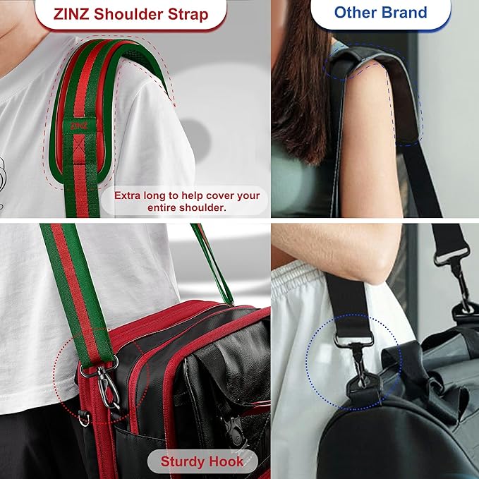 ZINZ 74" Shoulder Strap with Fixed Pad and Dual Balanced Buckles，Green-Red-Green Stripe