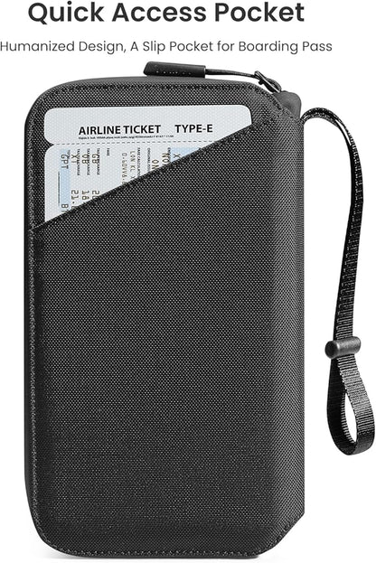 tomtoc Passport Holder Family with RFID Blocking, Passport Wallet Women Men, with Airtag & Sim Card Holder and Eject Pin, Travel Document Organizer with Wrist Strap, Up to 4 Passports, Water-resistant