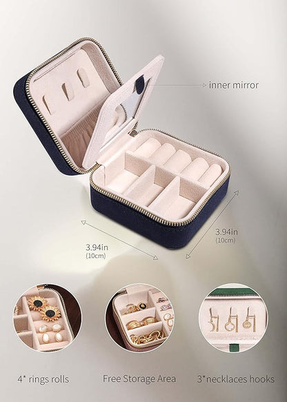 S.Leaf Travel Jewelry Organizer Boxes for Women Small Portable Necklace Earrings Bracelet Rings Travel Case Best Friend Birthday Gifts for Women Trendy (06_Suede_Touch_Navy)