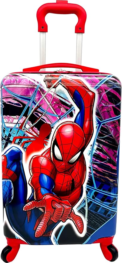 Fast Forward Kids Licensed Hard-Side 20” Spinner Luggage Lightweight Carry-On Suitcase (Spiderman - 1)