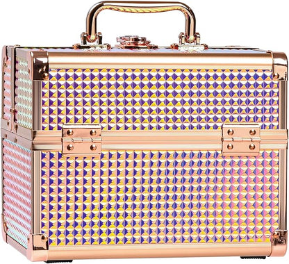 Makeup Case Organizer,Makeup Train Case, Trays Cosmetic Box Portable, Profesional for Salon Barber, Colorful Pink