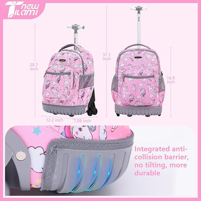 NEW TILAMI Rolling Backpack 16 Inch Wheeled Laptop Backpack with Wheels for Girls Boys School, Cute Unicorn