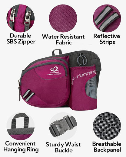 WATERFLY Fanny Pack Waist Bag: Waist Pack for Women Men with Water Bottle Holder Hiking Fanny Pack for Running Walking DogWalking Travel Cycling