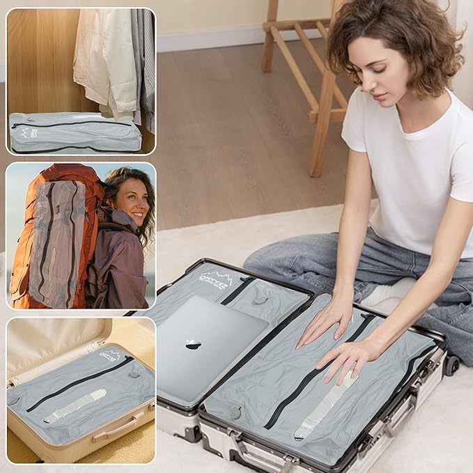 ONTYZZ Vacuum Compression Bag with IPX8 Waterproof Zipper Durable Space Saver Bag TPU Vacuum Bag for Travel for Suitcase,Large One Pack Gray（NO PUMP!）