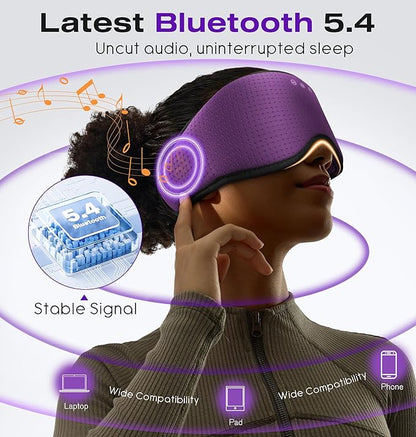 MUSICOZY Sleep Headphones with Bluetooth 5.4 Sleep Mask, Removable 3D Eye Cups for Zero Pressure Comfort, Wireless Bluetooth Eye Mask for Sleeping with Timer