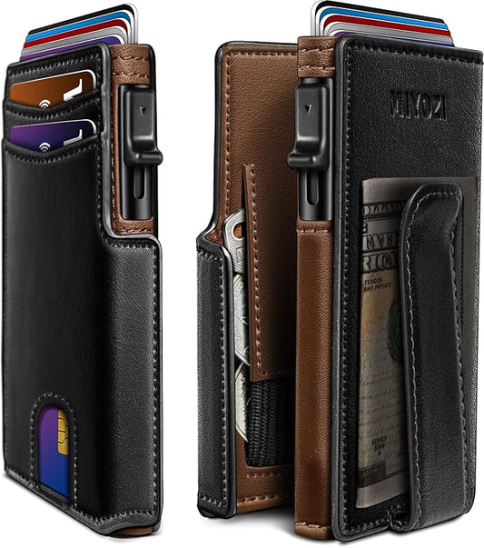 Men Wallet,with Money Clip Coins Pocket ID Window,Slim Front Pocket RFID Blocking Pop-up Card Holder 3.9"x 2.7", Gift Boxed