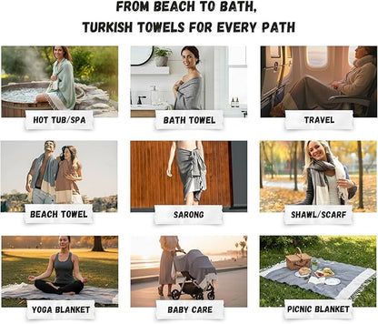 Bazaar Anatolia Turkish Beach Towel 100% Cotton Bath Towels 71x39 Quick Dry Sand Free Lightweight Large Oversized Herringbone Green