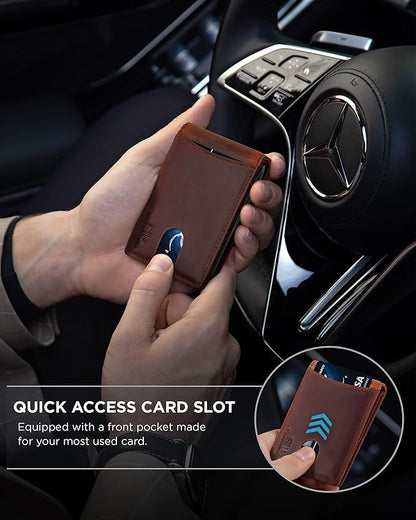 SERMAN BRANDS RFID Blocking Slim Bifold Genuine Leather Minimalist Front Pocket Wallets for Men with Money Clip Thin Mens