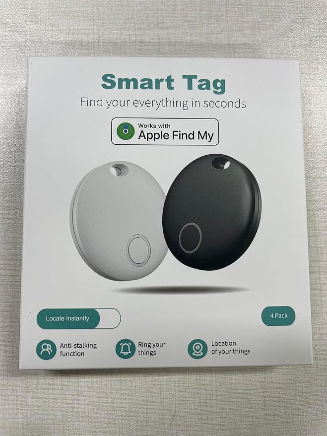 Air Tracker 4 Pack, Smart Bluetooth Tracker Works with Apple Find My (iOS Only), Item Finder Locator for Keys, Luggage, Backpack, IP67 Waterproof