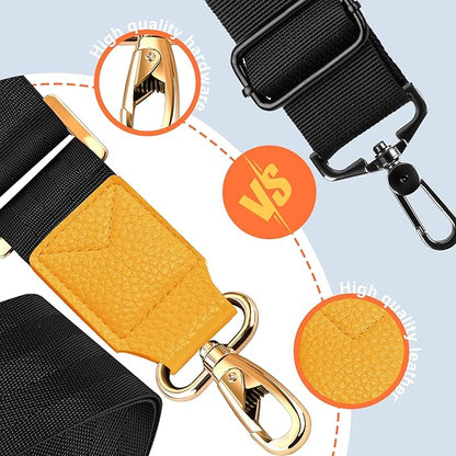 ZINZ 60" Universal Strap with Ultra-thick Fixed Breathable Pad - Adjustable Heavy-duty Shoulder Strap for Laptop, Crossbody Luggage, Gym Bag, Camera Bag and More - Black, Yellow