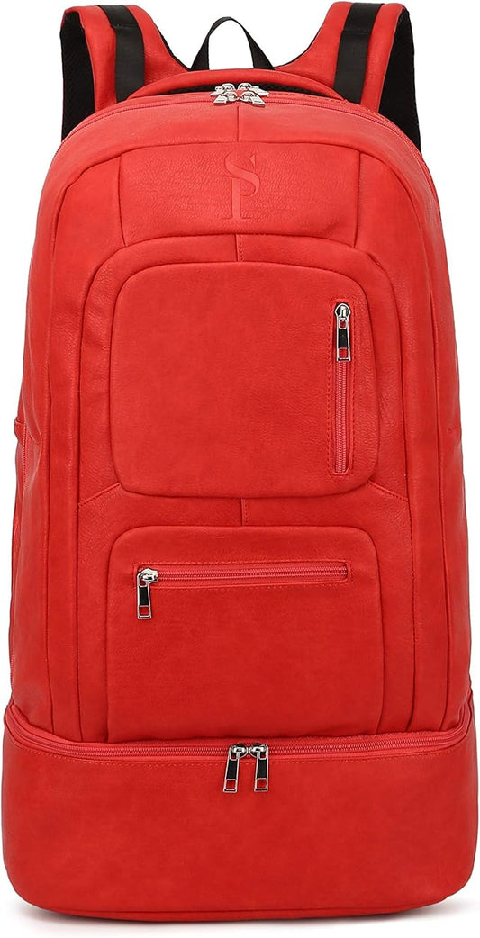 Sole Premise Leather Bag for Multi-functional Travel Carry-on with Shoe, Laptop and Clothes Compartments for Men & Women (Red)