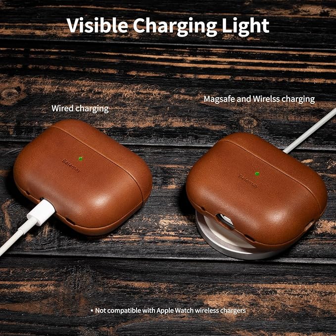 Belemay Handcrafted Full-Grain Vegetable-Tanned Leather Case for AirPods Pro 3rd Gen (2025), Two-Tone Effect, Natural Patina, Compatible with MagSafe, Compatible with Airpods Pro 3, Saddle Brown