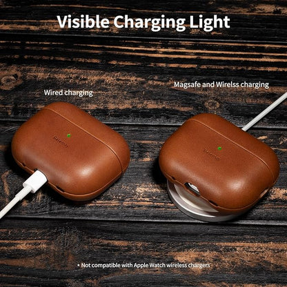 Belemay Handcrafted Full-Grain Vegetable-Tanned Leather Case for AirPods Pro 3rd Gen (2025), Two-Tone Effect, Natural Patina, Compatible with MagSafe, Compatible with Airpods Pro 3, Saddle Brown