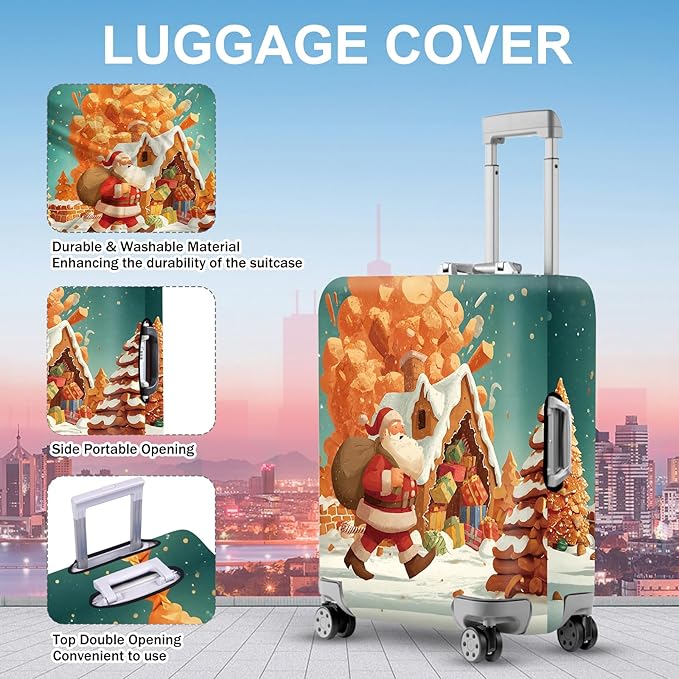 FOREVER QUEEN Santa Claus - Gingerbread House Luggage Cover Suitcase Protector Suitcase Cover Anti-Scratch,Stretchable Bag Cover Washable Durable Polyester