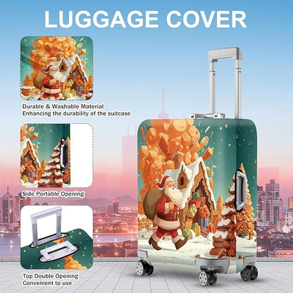 FOREVER QUEEN Santa Claus - Gingerbread House Luggage Cover Suitcase Protector Suitcase Cover Anti-Scratch,Stretchable Bag Cover Washable Durable Polyester