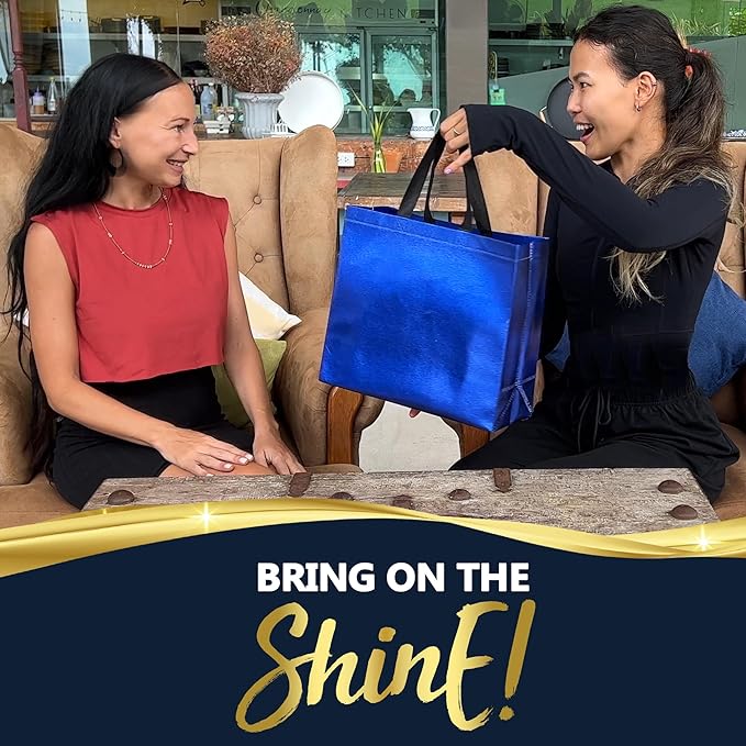 Nush Nush Shiny Large Blue Gift Bags Bulk – Set of 60 Reusable Blue Large Gift Bags with Handles - Ideal Goodie Bag for Birthday Party Favors, Small Business, Wedding, Holiday, Events – 13Wx5Dx11H