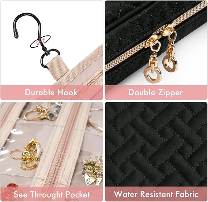 SFYBYHEART Travel Jewelry Organizer Case, Jewelry Travel Bags for Women, Large Capacity Travel Jewelry Case for Tangle-Free Earrings, Necklaces, Rings Storage, Travel Accessories, Black