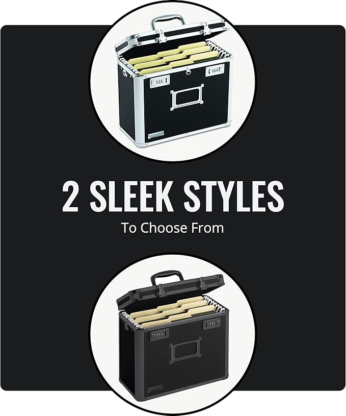 Vaultz File Organizer Storage Box - 14 x 7 x 12.19 Inch Letter Size, Portable Locking Storage Totes with Dual Combination Locks for Filing Office Documents - Black