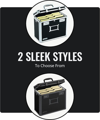 Vaultz File Organizer Storage Box - 14 x 7 x 12.19 Inch Letter Size, Portable Locking Storage Totes with Dual Combination Locks for Filing Office Documents - Black