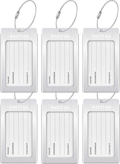 Luggage Tags Metal Suitcase Tags Travel Bag ID Identifier Luggage Tag (Silver 6-Pack)