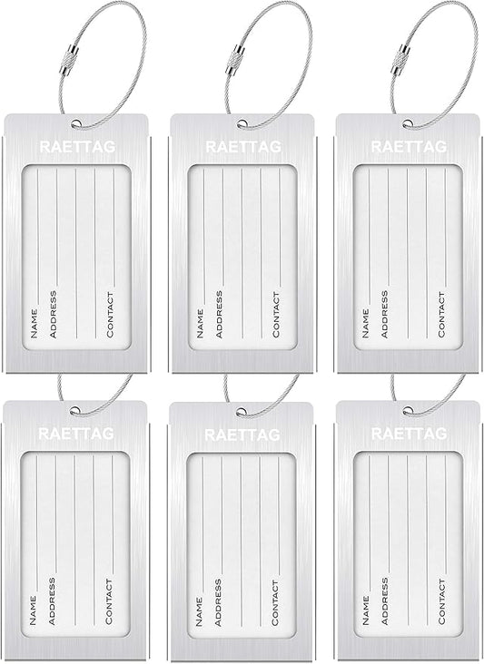 Luggage Tags Metal Suitcase Tags Travel Bag ID Identifier Luggage Tag (Silver 6-Pack)