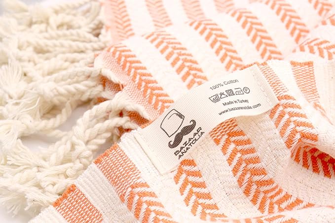 Bazaar Anatolia Turkish Beach Towel – 100% Cotton, Quick Dry, Sand Free Fall Decor Towel for Bathroom and Camping – Oversized 71x39 Inches – Arpa Orange