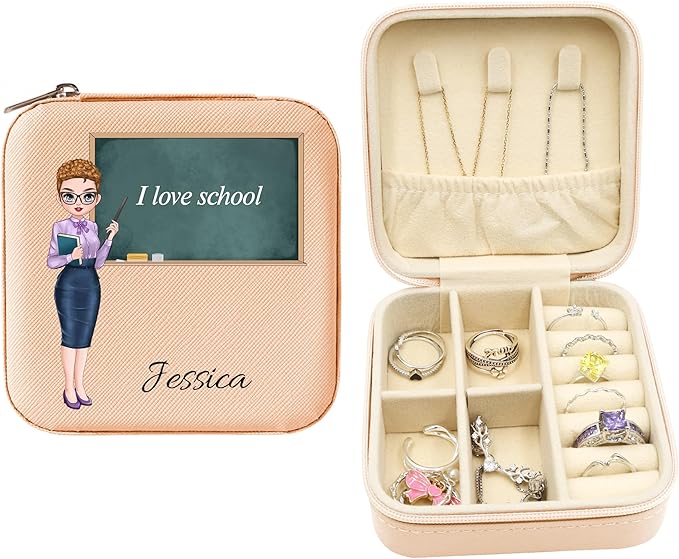 ODB Personalized Portable Jewelry Box, Travel Essentials for Women, Mini Organizer, Customized Small Case With Initials, Gift for Girls, Teen, Woman (Teacher)