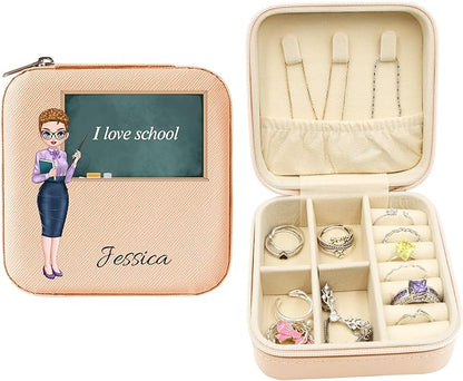 ODB Personalized Portable Jewelry Box, Travel Essentials for Women, Mini Organizer, Customized Small Case With Initials, Gift for Girls, Teen, Woman (Teacher)