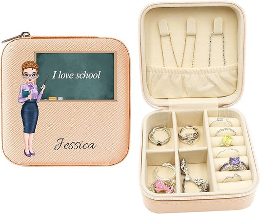 ODB Personalized Portable Jewelry Box, Travel Essentials for Women, Mini Organizer, Customized Small Case With Initials, Gift for Girls, Teen, Woman (Teacher)