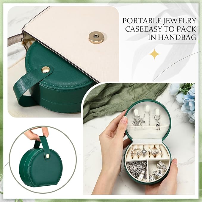Weysat 12 Pack Travel Jewelry Case Mini Leather Bridesmaid Jewelry Gift Box Bulk Small Earring Storage Organizer (Dark Green)