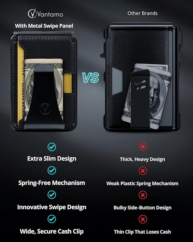 Vantamo Premium Wallet for Men with Money Clip & Card Holder, Compact & Slim Wallet with RFID, 8-12 Cards, Perfect Gifts for Men