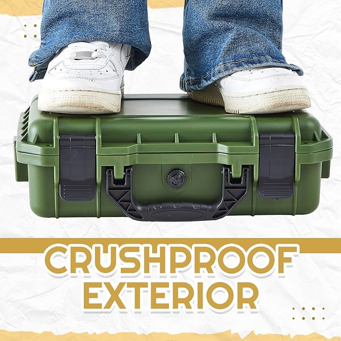 1 Pcs 16.3 x 12.4 x 6.5 inch Waterproof Hard Case with DIY Customizable Foam Insert Portable Protective Case with Knife for Camera Drones Equipments Tools Test Instruments (Green)