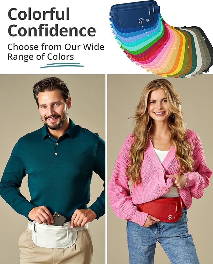 Vantamo Money Belt with RFID For Men & Women, Hidden Passport Holder for Travel, 2 Compartment Travel Fanny Pack for Women Anti Theft