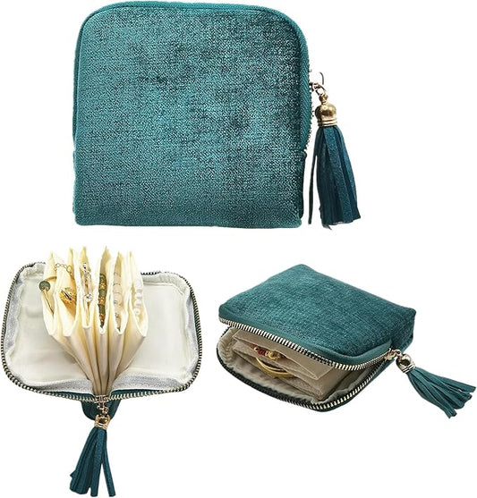 WHSLILR Small Travel Jewelry Case - Jewelry Travel Organizer Bag with Tassel Zipper for Bracelets, Necklaces, Bangles, Jewelry Organizer Storage Bag Gift for Women Girls - LJB001-Blue