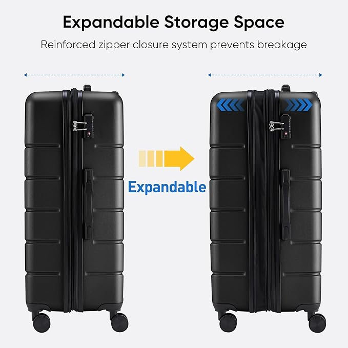 OLIXIS 28 Inch Luggage, Hardside Checked Suitcase with Spinner Wheels, Lightweight ABS Hard Shell Travel Luggage, TSA Approved Lock, Expandable Large Suitcase for Business & Travel–Black