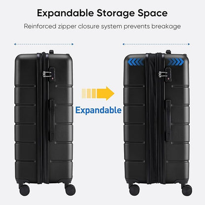 OLIXIS 28 Inch Luggage, Hardside Checked Suitcase with Spinner Wheels, Lightweight ABS Hard Shell Travel Luggage, TSA Approved Lock, Expandable Large Suitcase for Business & Travel–Black