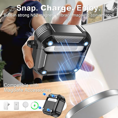 RFUNGUANGO Compatible AirPods 4th Generation Protective Case with Phone Holder and Compatible Back Magnetic Suction Function, Suitable for AirPods 4th Case-Red