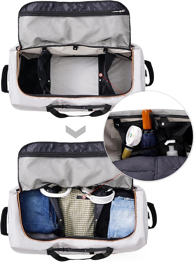 32" Soft-Sided Foldable Wheeled Travel Duffel Bag,Expandable 110L to 140L Rolling Cargo Bag with 2 Wheels and Multiple Pockets (001-Gray)