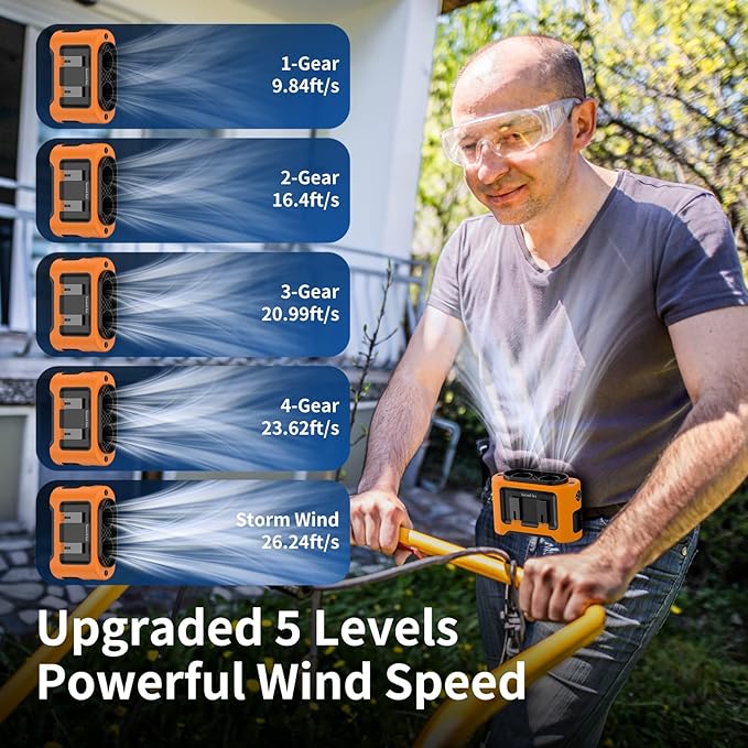 Socool 14500mAh Portable Waist Fan Clip on Wearable Belt Rechargeable Personal Fan, Dual Air Outlet, 40H Cooling 5-Speed Battery Operated Fans with Light, Neck Fan Hanging for Outdoor Camping Travel