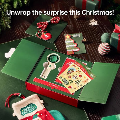 JISULIFE Portable Fan Christmas Gifts, 4000mAh Mini Handheld Fan with Neck Strap, Stickers, Christmas Stockings, Ideal for Travel, Camping. Gifts for Women, Men, Kids (Beige)