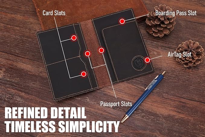 STAR VISTA Albatross Leather Travel Passport Holder, Minimalist Design, Full Grain Leather Case for Women and Men - Slim Passport Wallet, Bifold, RFID Blocking, with AirTag Holder, Dark Chocolate