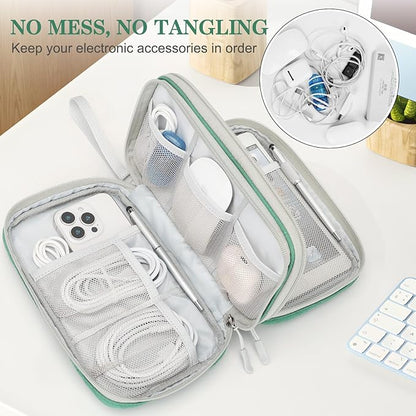 FYY Electronic Organizer, Large Travel Cable Organizer Bag Pouch Electronic Accessories Carry Case Portable Waterproof Double Layers All-in-One Storage Bag for Cable, Cord, Charger, Pattern Green