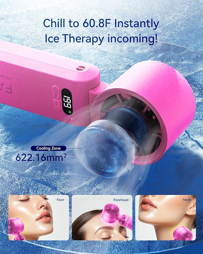 Handheld Portable Turbo Fan with Ice Cooler, Speed (1-199) 5500mAh Rechargeable Personal Fan,[20H Cooling Time] Mini Yet Powerful [20000 RPM] Small Pocket Fans for Travel/Outdoor/Home/Office, HotPink