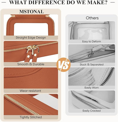 Clear Makeup Bag, Travel Toiletry Bag Cosmetic Case for Women, Waterproof Portable Make Up Skincare Pouch with Zipper, Compact Car Organizer Bag for Essentials, Medium Size, Brown