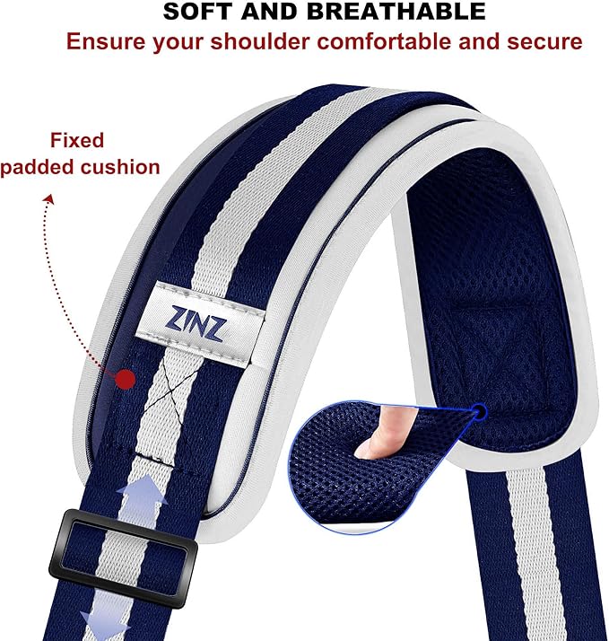 ZINZ 79.5" Universal Strap with Ultra-Thick Fixed Breathable Pad - Adjustable Heavy-Duty Shoulder Strap for Laptop, Crossbody, Luggage, Gym, Camera Bag and More - TW01B06