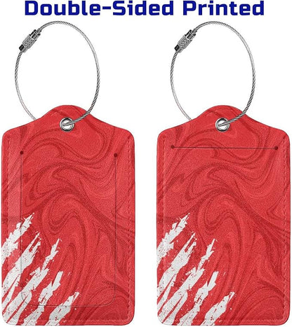 2-Pack Artistic Red Luggage Tags for Suitcases, Leather Art Abstract Style Baggage Tag with Loop, Cool White Scratches Bag Tags Private Name ID Labels for Women Girl Men Boys Travel Baggage Suitcase